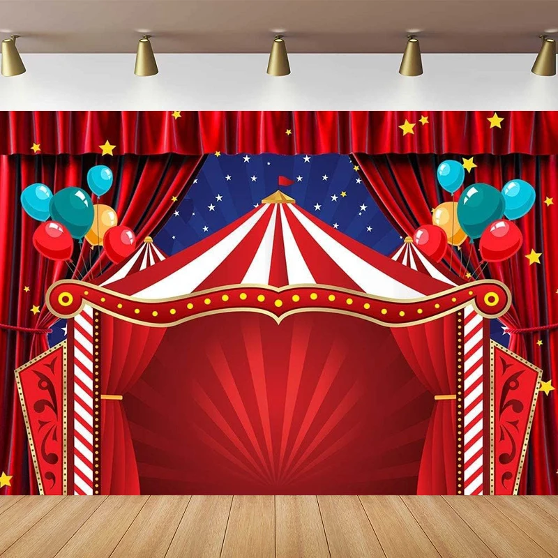 

Red Curtain Stars Photography Backdrop Newborn Baby Shower Big Top Circus Carnival Themed Birthday Party Photo Background Poster