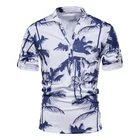 Мужская футболка AIOPESON, из 100% хлопка, с воротником-стойкой, В гавайском стиле, на лето, 2021
