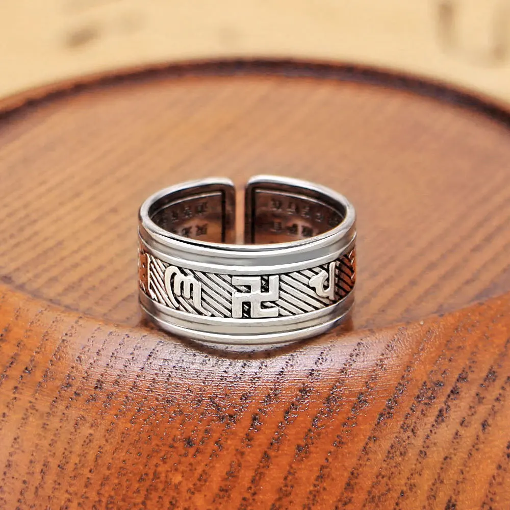 

Vintage Fashion Personality Six-character Truth Opening Ring Unisex Index Finger Ring Banquet Jewelry Accessories Gift