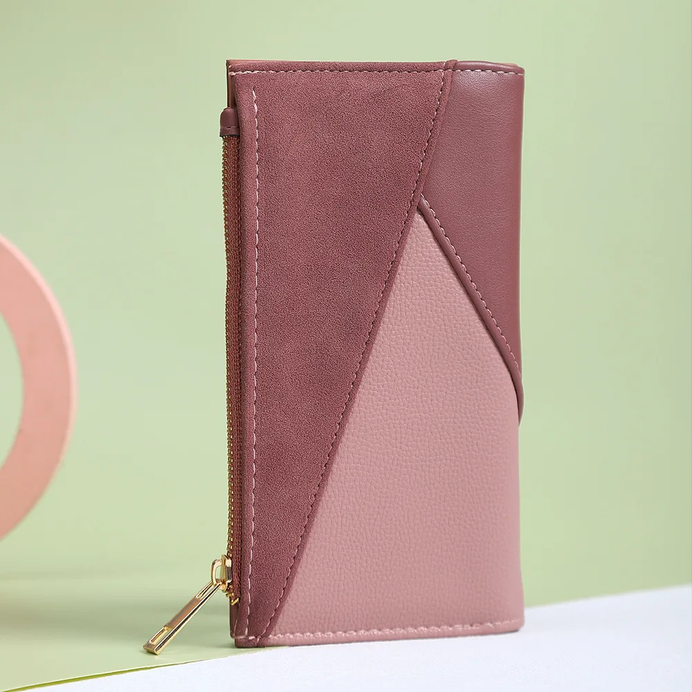 

New Female Wallet Long Section Color Matching Design Coin Purse Clutch Large Capacity Folding Bag Credit Card Holder for Women