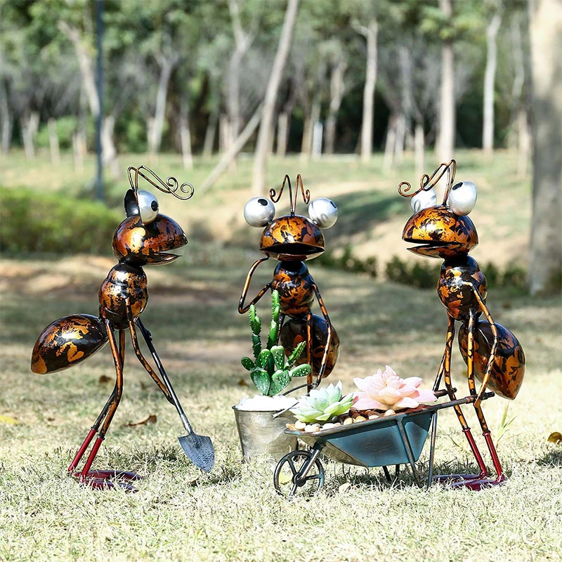

Ant Sculpture Iron Cartoon Ant Garden Decoration With Removable Bucket Garden Desk Decor Garden Accessoriest Trinket Storage