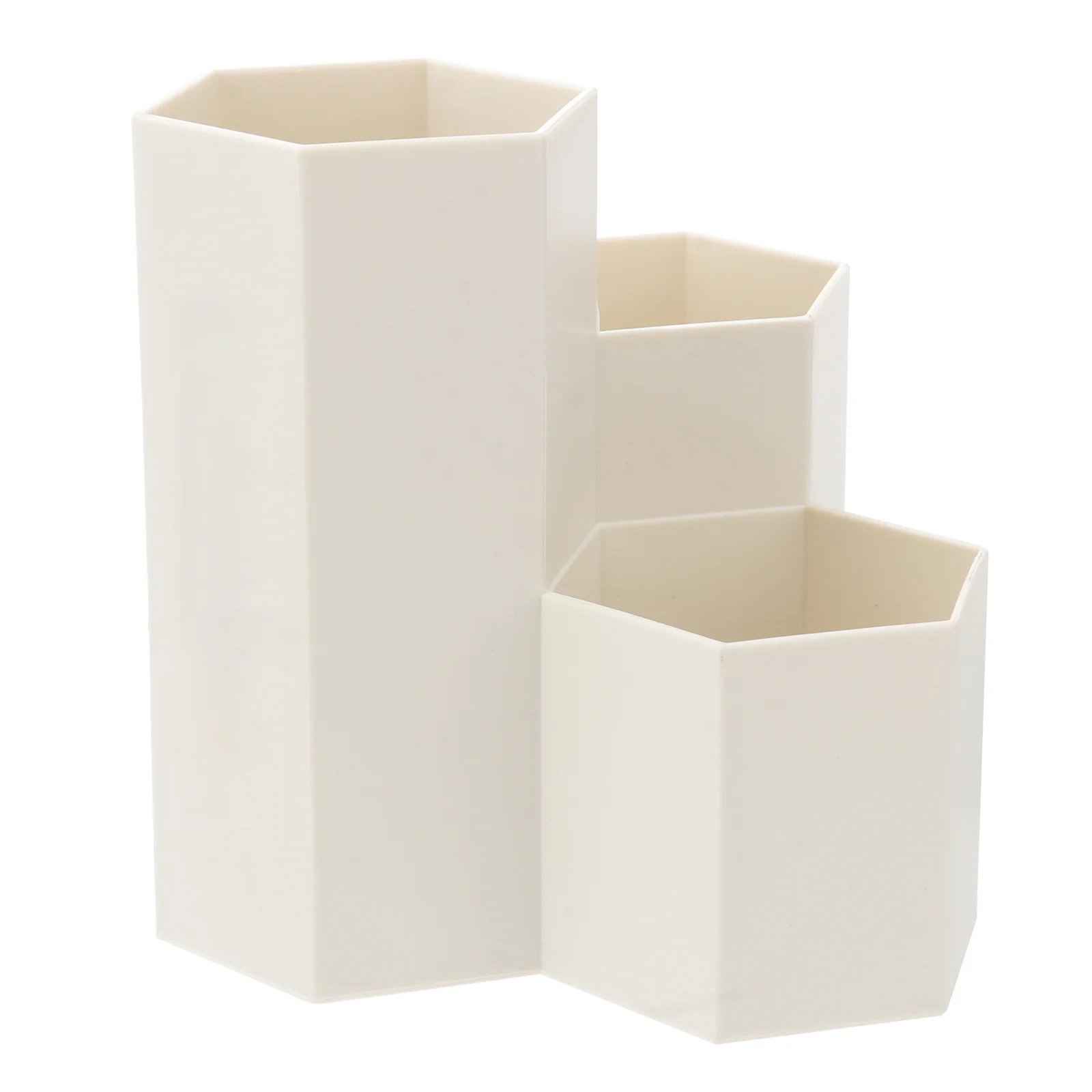 

Creative Hexagonal Pen Holder Container Organizer Plastic Desktop Storage Box Student Office Supplies (Cream-coloured)