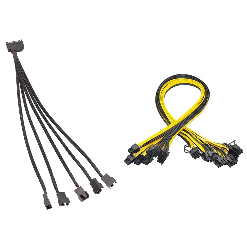 

1X 15-контактный разъем SATA к 5 кабель адаптера вентилятора и 10 шт. 16AWG 6-контактный PCI-E к 8 контактам (6 + 2) PCI-E (штырь-штырь) Кабель питания GPU
