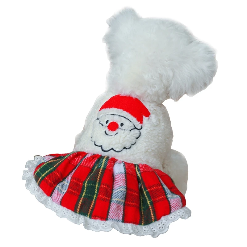 

Dress with Plaid Puppy Princess Dress Santa Pattern Home Outdoor Wearing