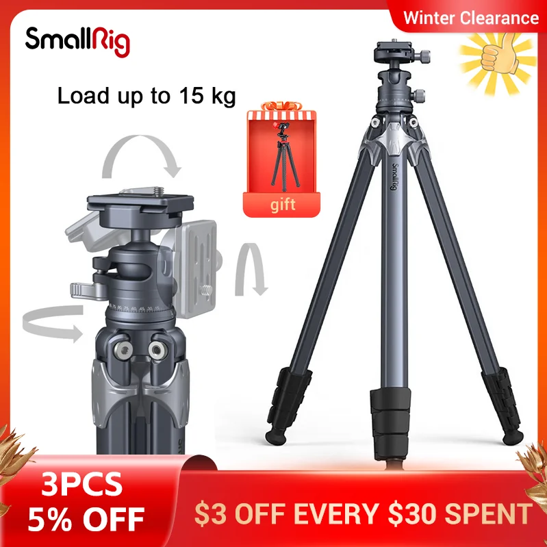 

SmallRig Lightweight Travel Tripod AP-01 with 360° Ball Head Load up to 15 kg Tripod for Canon/Nikon/Sony for DSLR Cameras 3987