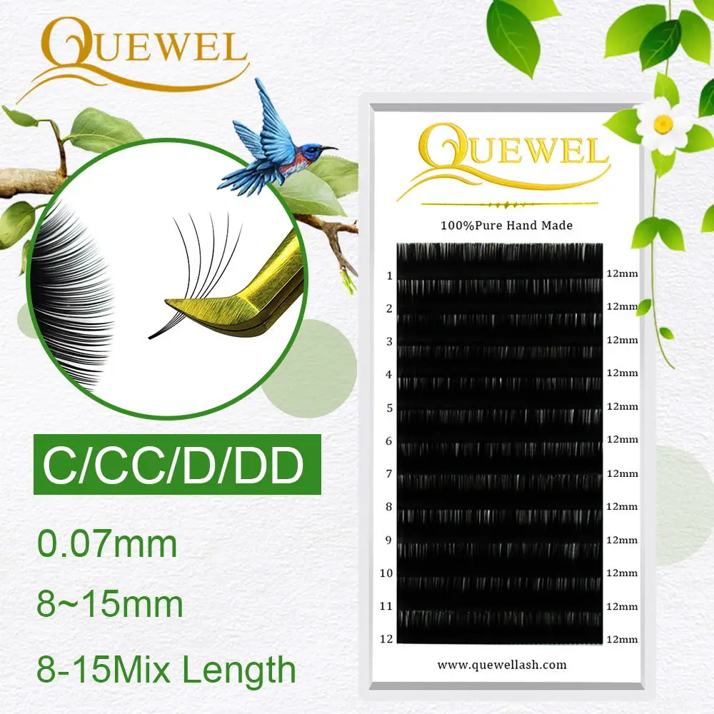 

Ресницы Quewel цветущие из искусственной норки, 0,07 мм, 12 рядов
