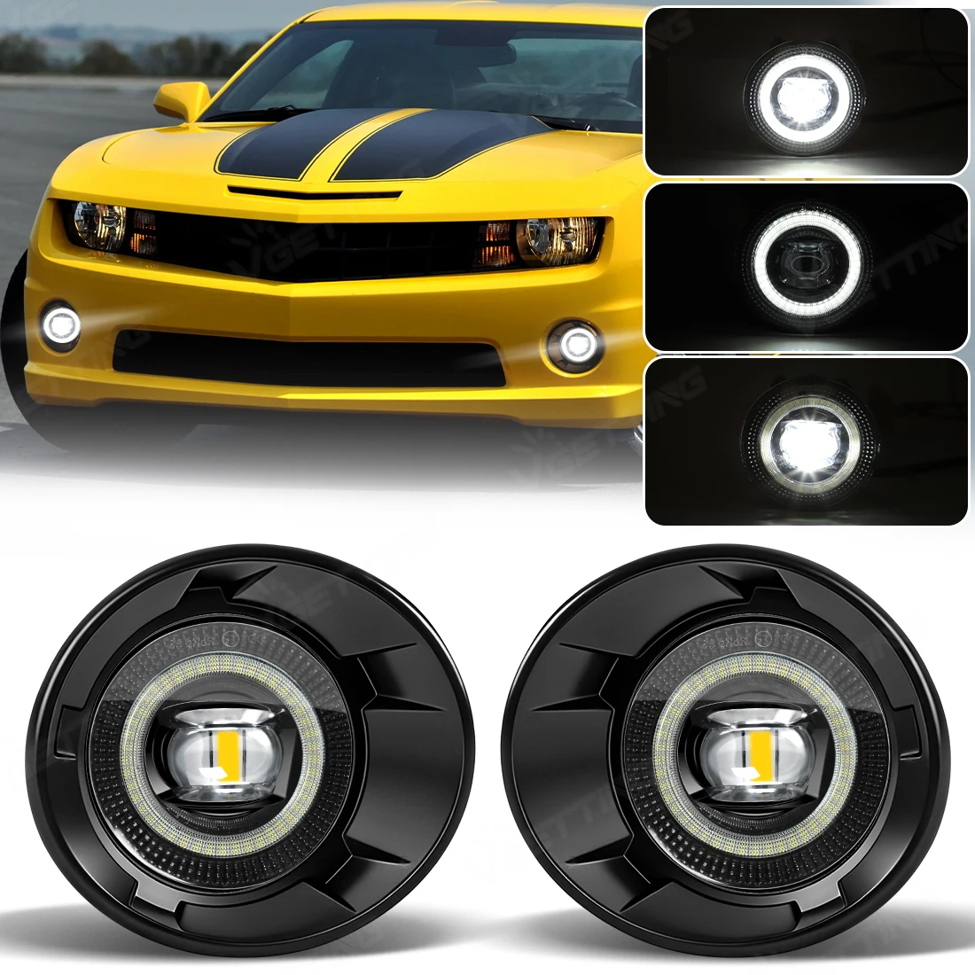 Фото Автомобильные противотуманные фары в сборе для Chevy Camaro 2010 2011 2012 2013, светодиодная передняя фара с угловым глазом и крышками, переключатель, аксессуары для проводки №1