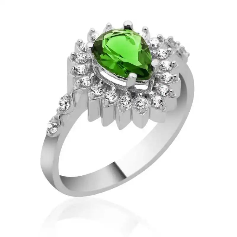 

Silverlina Silver Green Stone Drop Ring