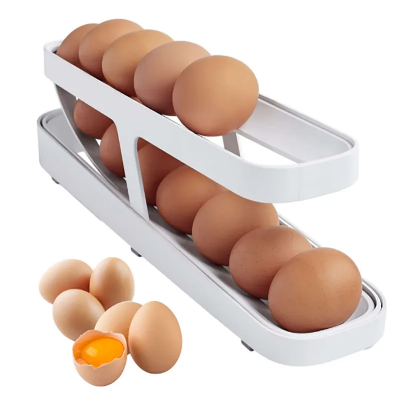 

Automatic Scrolling Egg Rack Upgrade Egg Storage Box Container Organizer Rolldown Refrigerator Egg Dispenser Fridge Kitch Tools