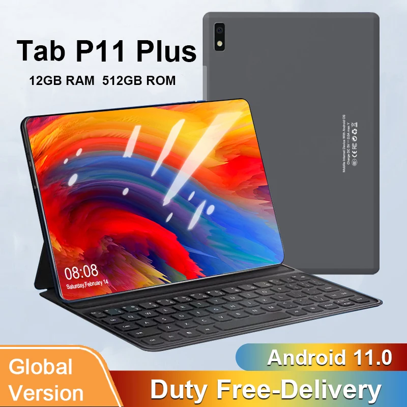 

Global Version Tab P11 Plus 10 inch Tablet Android 11 12GB RAM 512GB ROM tablets 5G 10 core Type-C 1600x2560 Phone tablete PC