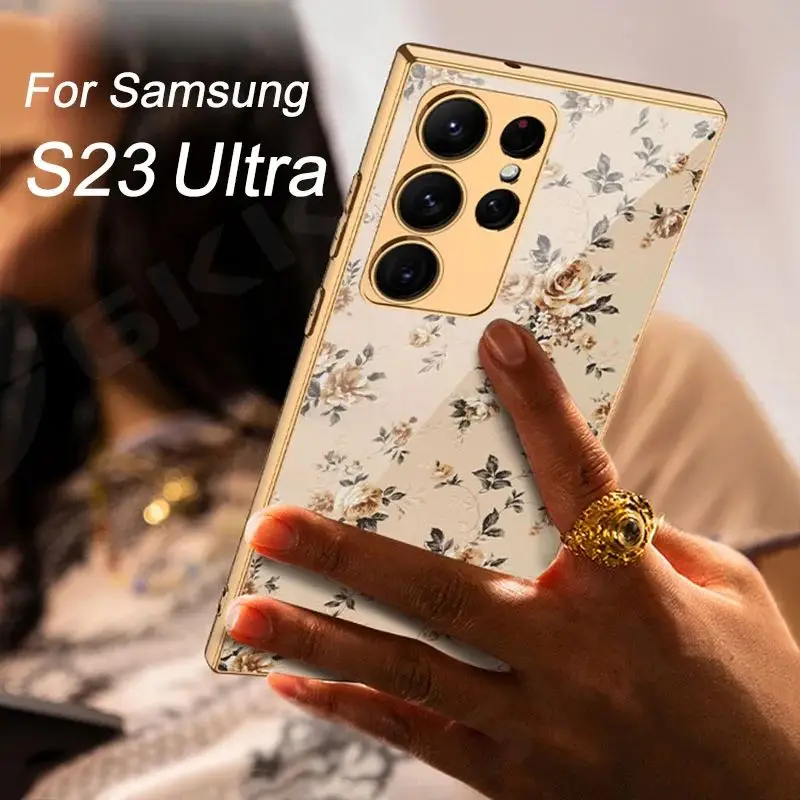 Роскошный чехол с покрытием из закаленного стекла для Samsung Galaxy S23 ультра