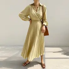 VONDA – Robe à plis pour Femme, vêtement élégant, décontracté, chemise à revers, couleur unie, tenue de bureau, surdimensionnée, automne  (2)