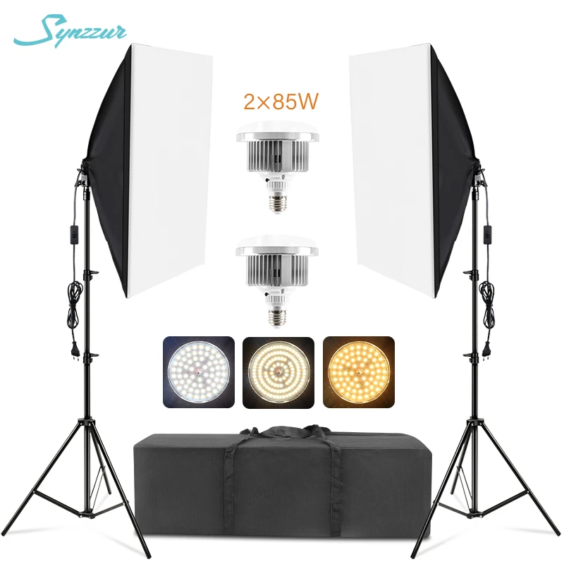 

Softbox Photography Lighting Bi-color Dimmable Led 85w Studio Light With Stand Continuous Lighting Kit For Advertising Shooting