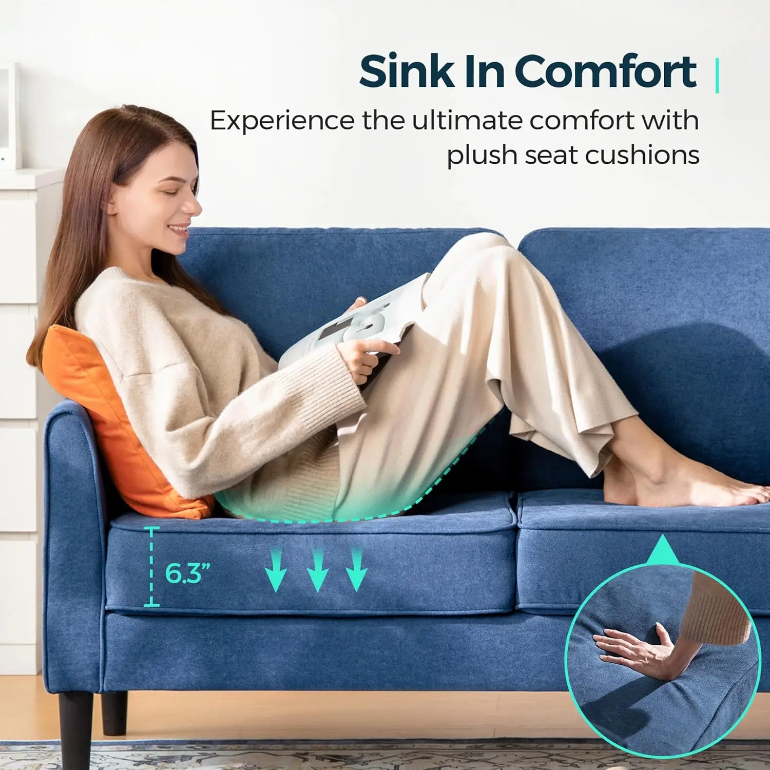 58-дюймовый двухместный диван небольшой современный удобный для спальни и