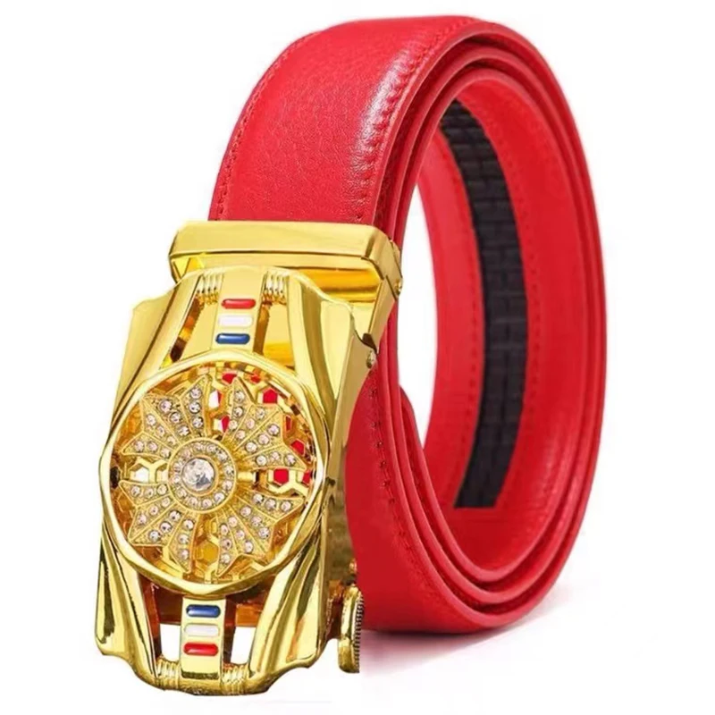

Роскошный мужской кожаный ремень красный кожаный ремень с автоматической пряжкой кожаный ремень с тигровым рисунком деловой ремень подарок на Рождество Новый год