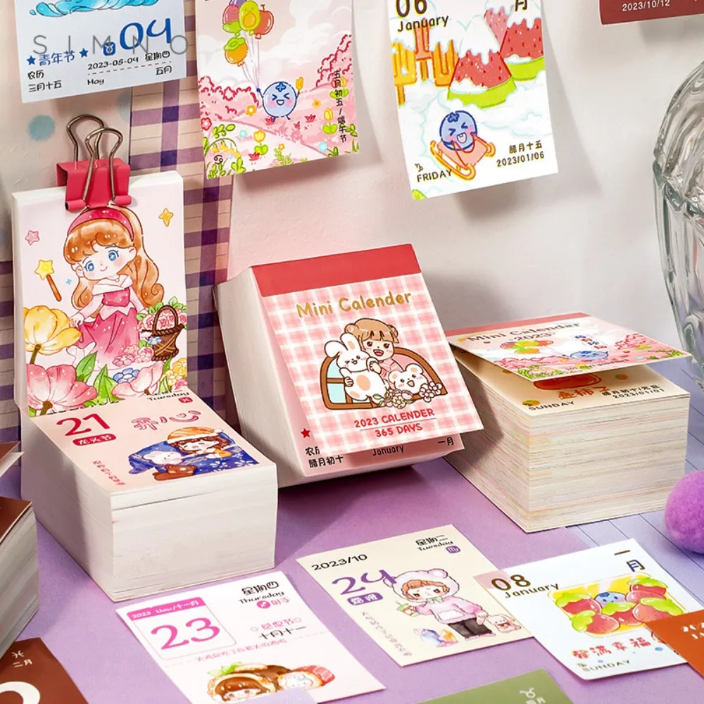 

2023 Cartoon Mini 365 Days Desktop Paper Calendar Daily Schedule Table Planner Yearly Agenda Organizer