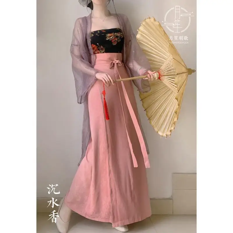 

Hanfu Women's Dress Chinese Traditional Hanfu Song Dynasty Long Swirl Skirt Improved Tube Top Summer Three-piece Suit Cosplay