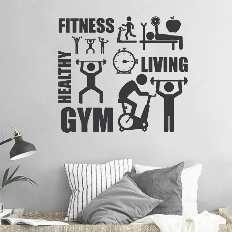

Wall Decal Healthy Lifestyle Sports Motivation Fitness Gym Removable Vinyl Wall Art StickerHome DecorArt Wall Mural HL206