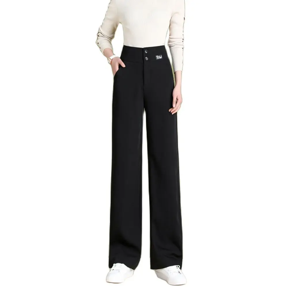 Korean style high waist wide-leg pants women  casual lengthened straight black trousers for spring autumn 210191