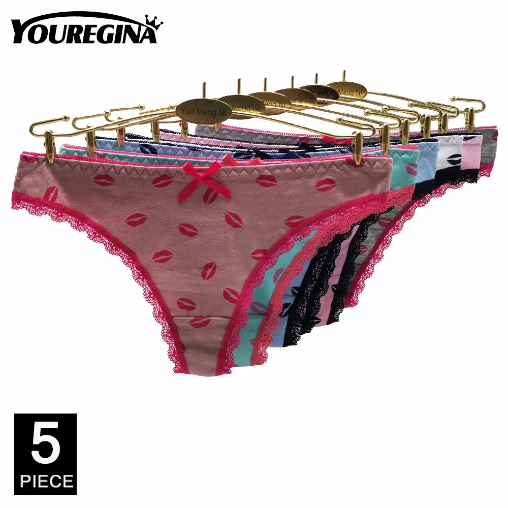 

Ladies Cotton Underwear Panties Sexy Lingerie Femme Women's Thong Lace G Strings Tangas Mujer Lip Print Girls Cute 5 pcs/Lot