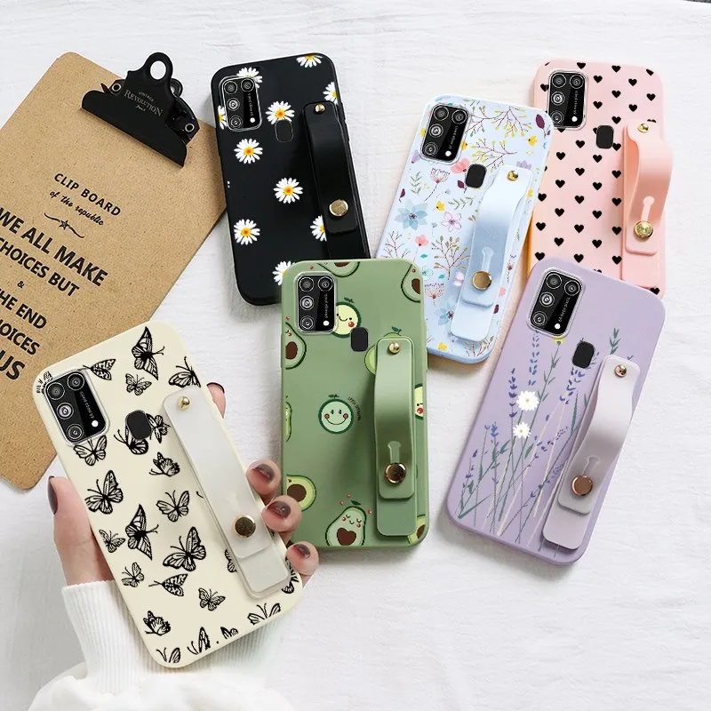 Чехол с ремешком на запястье для Samsung Galaxy M31 мягкий чехол из ТПУ цветочным