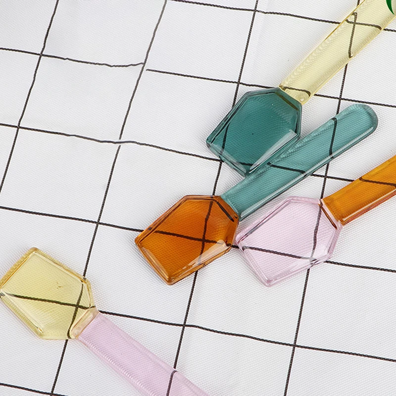 Цветная стеклянная ложка десертная с ручкой для перемешивания кофе супа