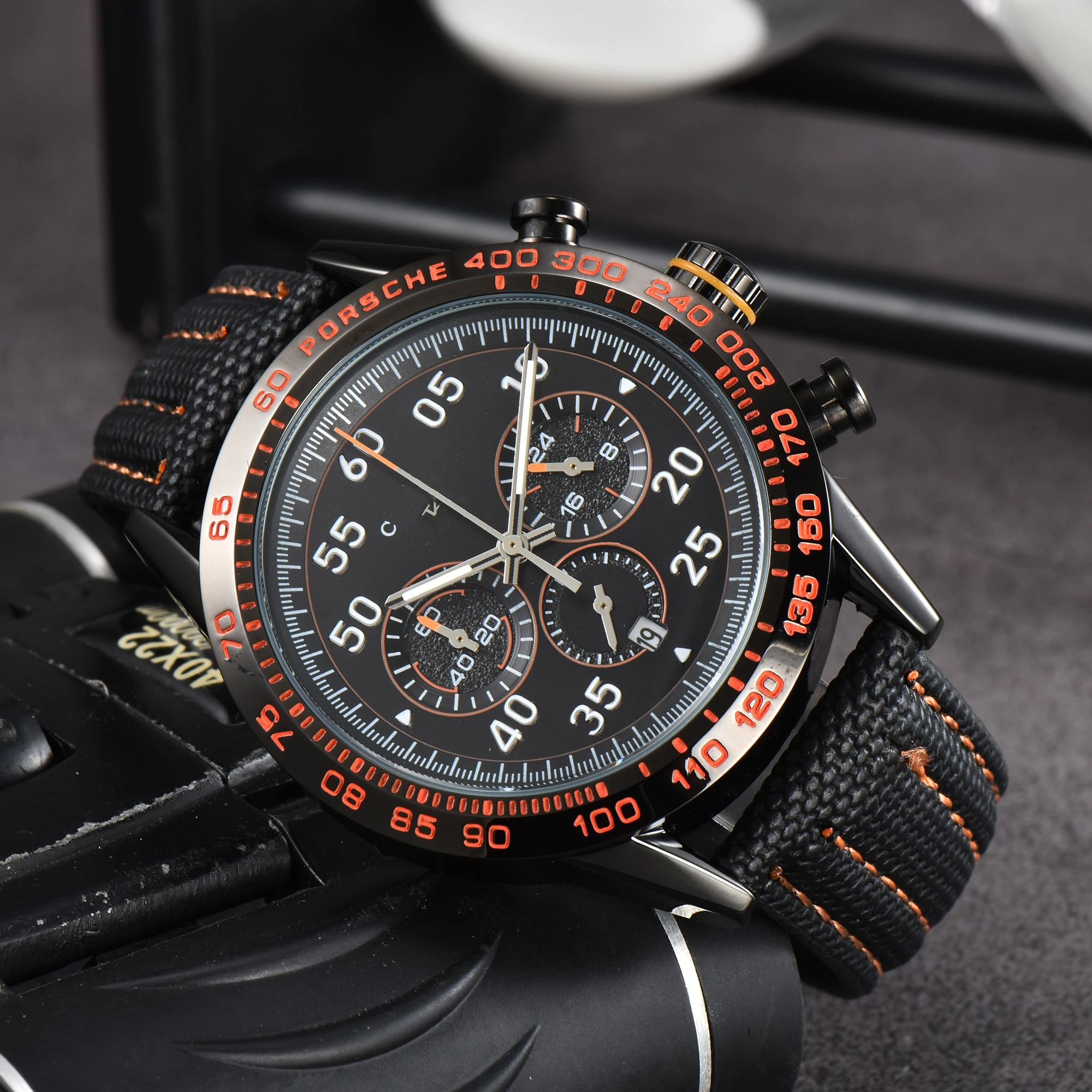 

Reloj de pulsera de cuarzo para hombre, cronógrafo de marca de lujo, color naranja, a la moda, relojes para hombre