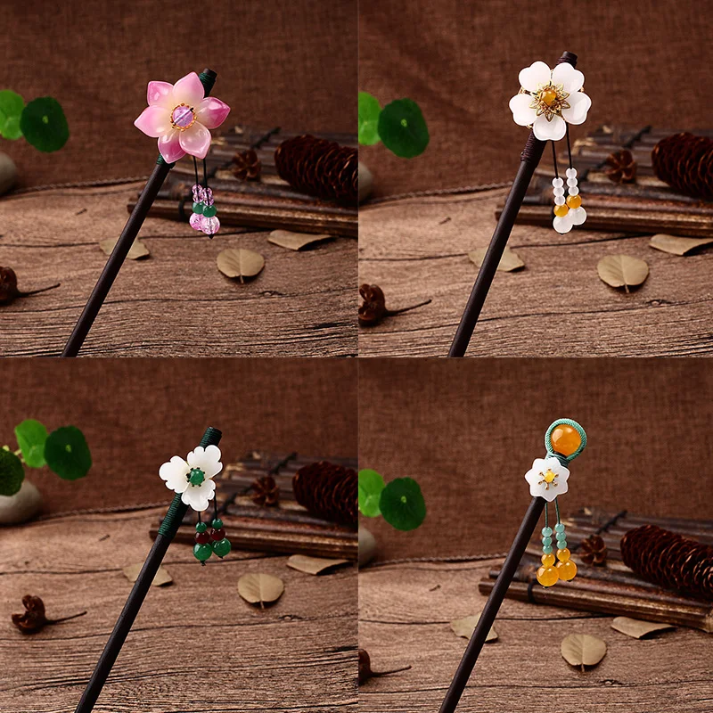 Винтажные цветочные деревянные палочки для волос с кисточками женщин еды в