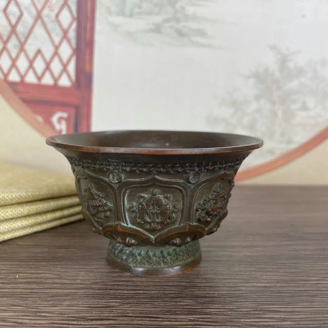 Винтажная медная чаша с восемью сокровищами лотоса приносит удачу и