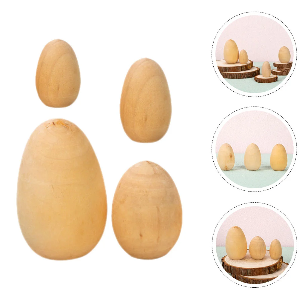 

Egg Eggs Easter Wooden Wood Diy Blank Fake Party Toy Favors Decoration Unfinished Unpainted Painting Realistic Ornament Desktop