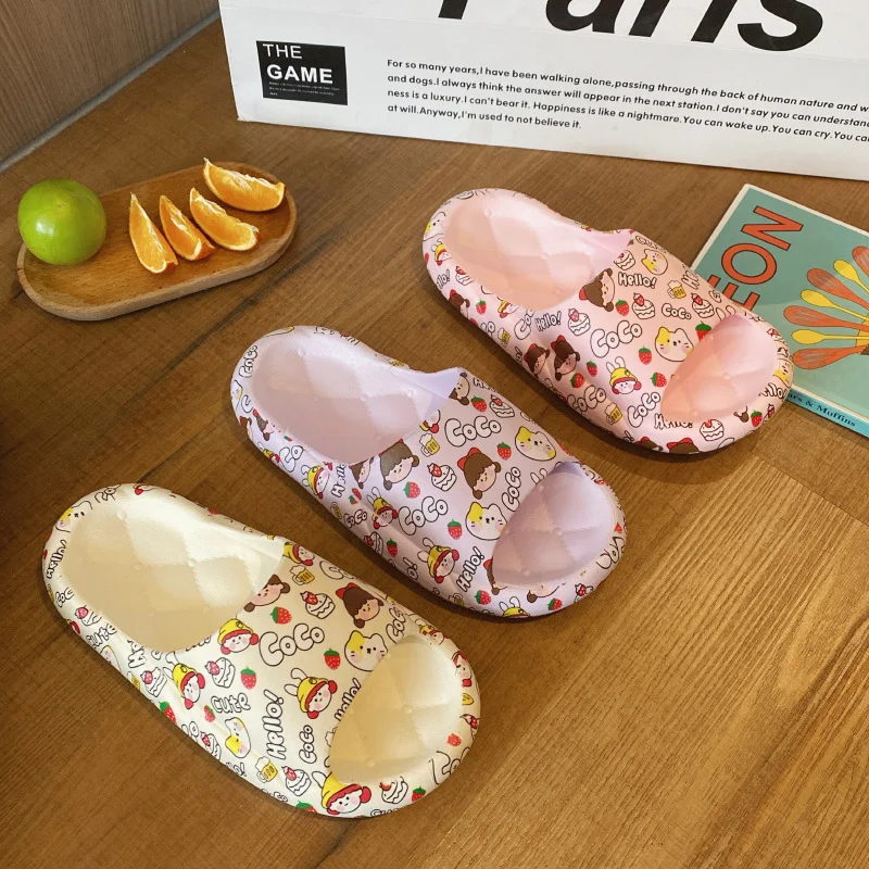 

Cute Print Slippers Summer Indoor Outdoor Soft Sole Comfortable Casual Slides Women Home Non Slip Lightweight Cartoon Slippers