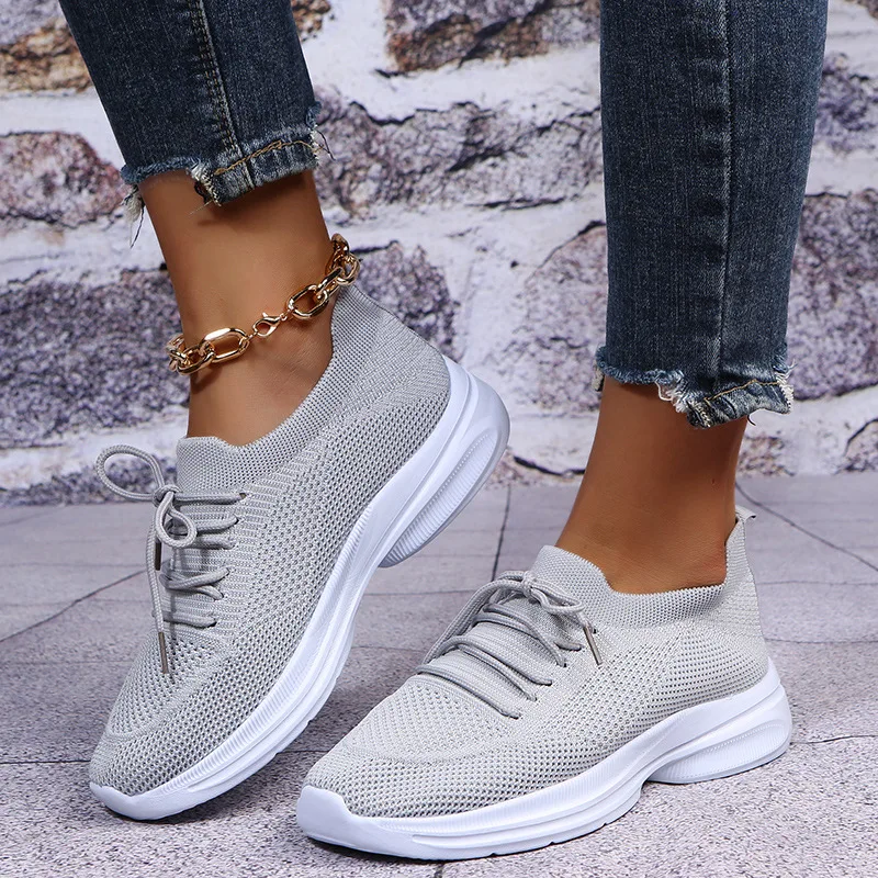 Women's Breathable Basketball Shoes 2022 New Mix Colors Stretch Fabric Ladies Lace-up Casual Shoes Running Sneakers Size 35-44
