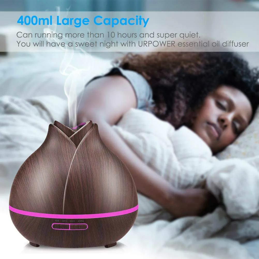 

400ml Running 10+ Hours Aromatherapy Diffuser Essential Oils 4 Timer Setting Whisper Quiet Humidifiers Bedroom Home Humidifier