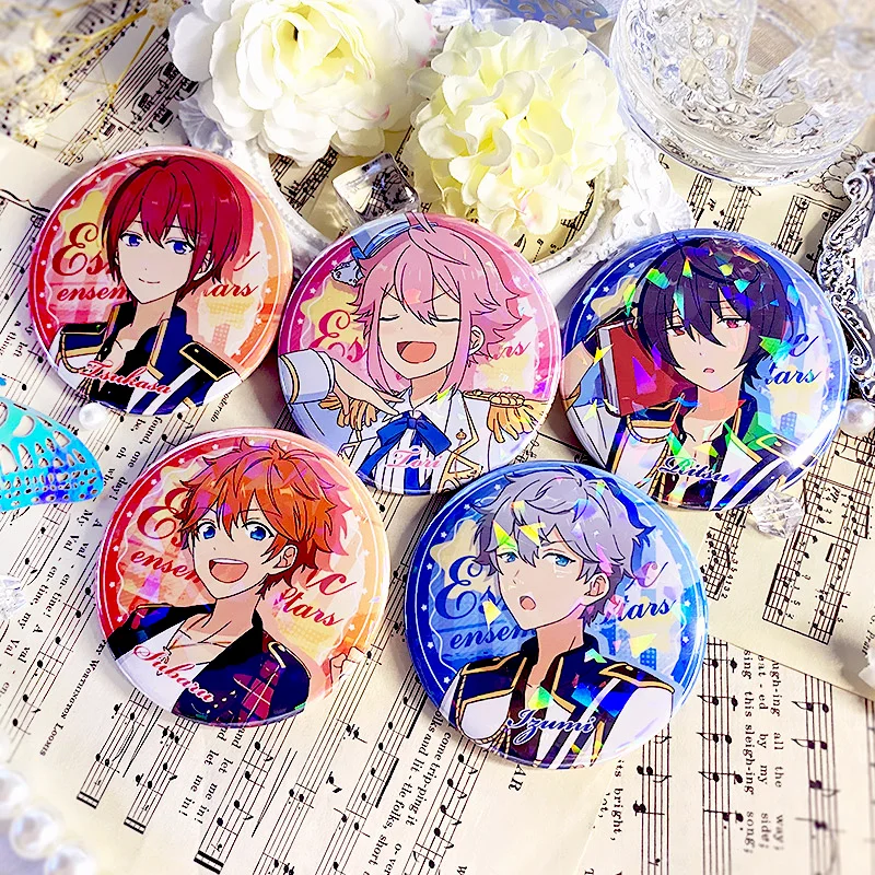 

Ensemble Stars Toy Figures Anime Sena Izumi Hibiki Wataru Badge Animation Derivatives Kawaii Round Brooch Cosplay Accessories