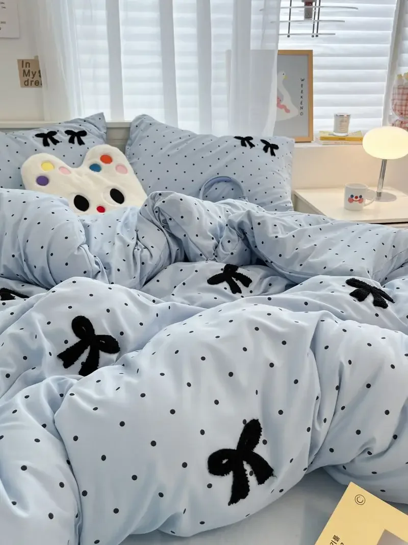 Ins Style Girl Синий 1 5 м/1 8 м Простыня с бантом Полотенце Комплект постельного белья