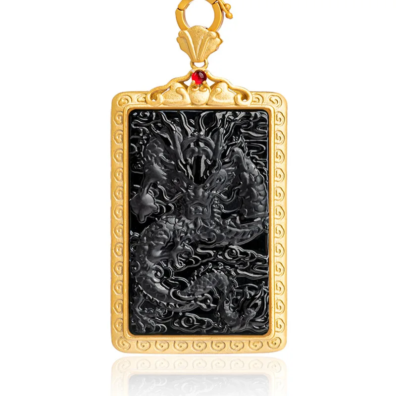 

Подвеска с драконом Из бирманского нефрита, натуральное ожерелье, драгоценные камни, настоящие ювелирные изделия, резной серебро 925 пробы, подвеска из камня, японский подарок для женщин, черный
