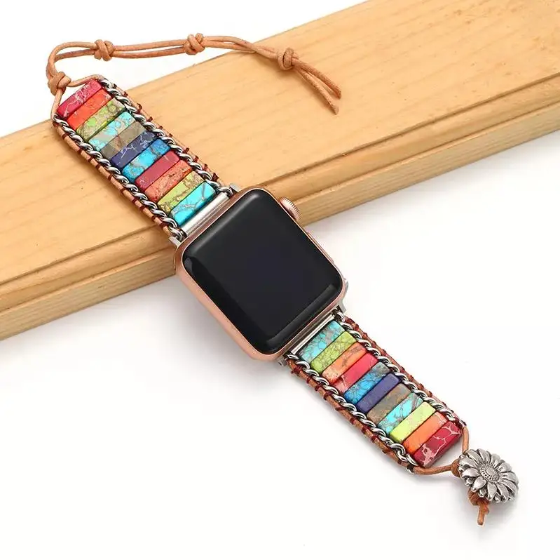 

Natural Chakra Stone Strap Bracelet for Apple Watch 38mm Bohemia Beaded Strand Smartwatch Bracelet For Iwatch Series 1-7 Series