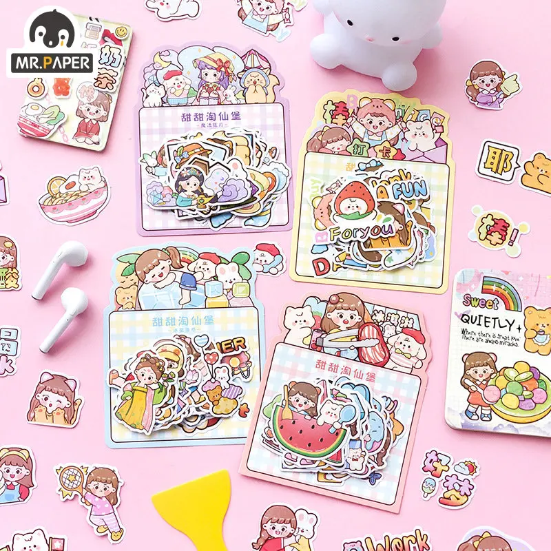 

Mr. Paper 40pcs/pack Cute Cartoon Characters Theme Kawaii Stickers Handbook DIY Decoration Material Stationery Sticker Supplies