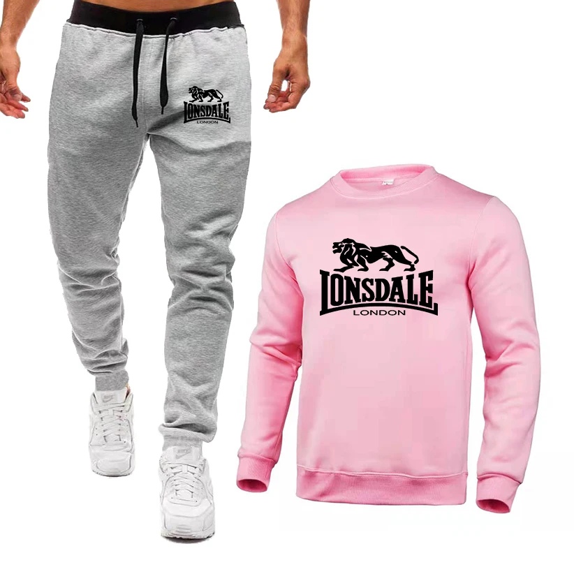 Мужской спортивный костюм LONSDALE в стиле Харадзюку свитшот с круглым вырезом и