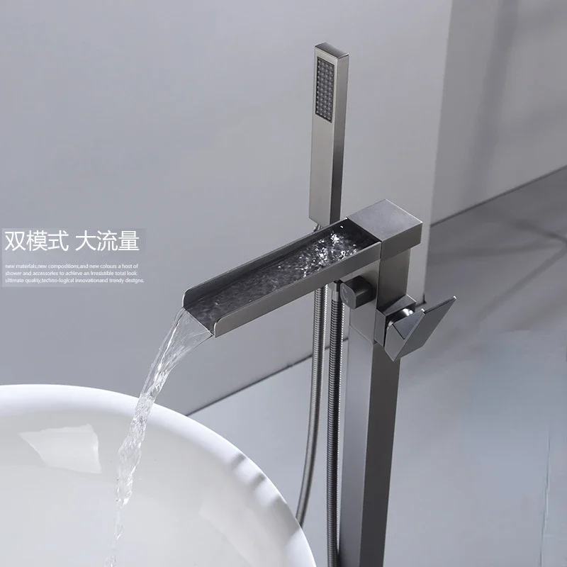 

Floor Bathtubs and Shower Faucets Shower Square Copper Waterfall Gun Gray Vertical Cylinder Side Hot and Cold Faucet Set