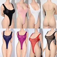 16 scale sexy low cut lingerie mesh intimate catsuit strapless high slit ice silk bodysuit bikini for 12inch action figure body