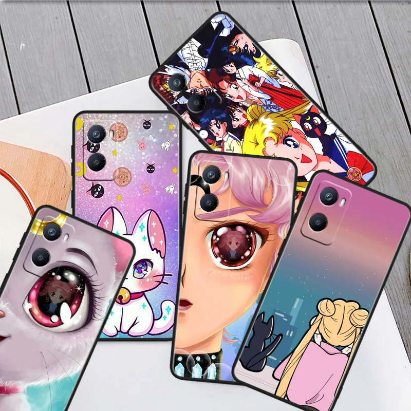 

Sailor Moon Cartoon Phone Case For OPPO A96 AA94 A93 A77S A76 A74 A73 A72 A57S A757E AX7 A1K 2022 2020 Black Cover