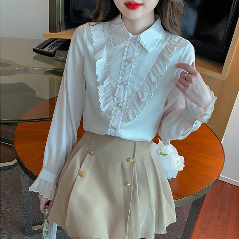 Модная женская рубашка с длинным рукавом и отложным воротником Повседневная