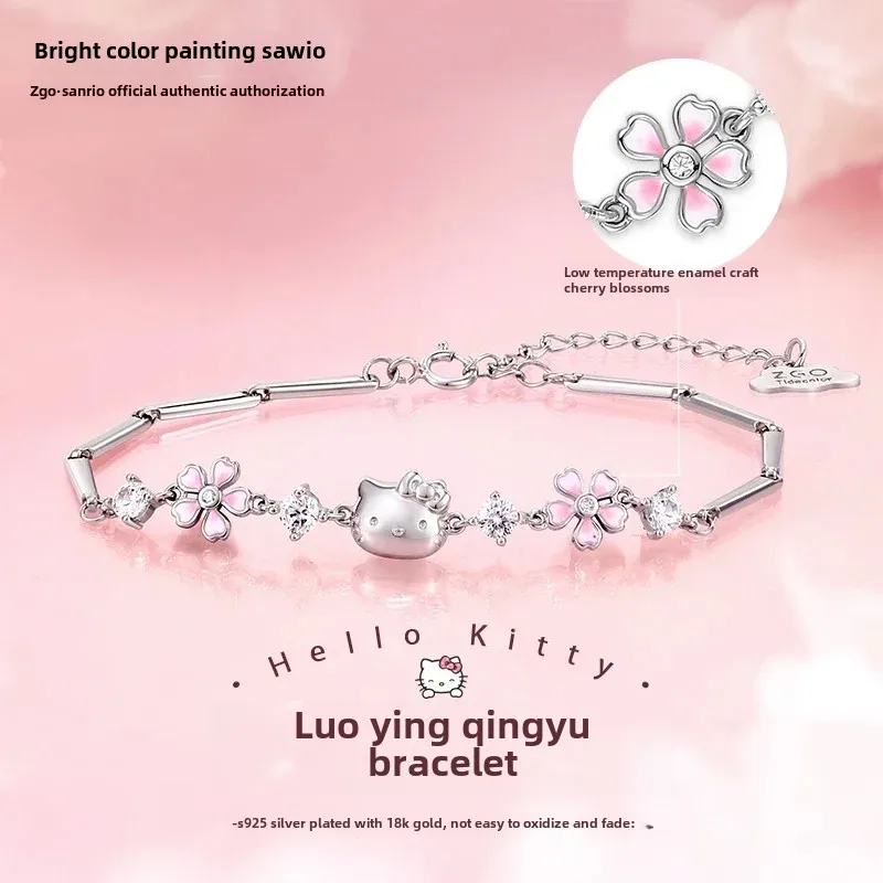 Оригинальный браслет Sanrio Joint Hellokitty из серебра 925 пробы с вишневым цветом