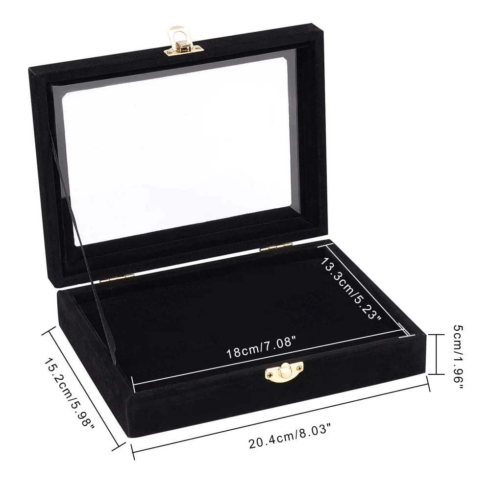 Simple Classic Velvet Box with Snap Buttons Black Rectangle Badge Ring Earring Jewelry Display Stands Tray Holder Storage Case