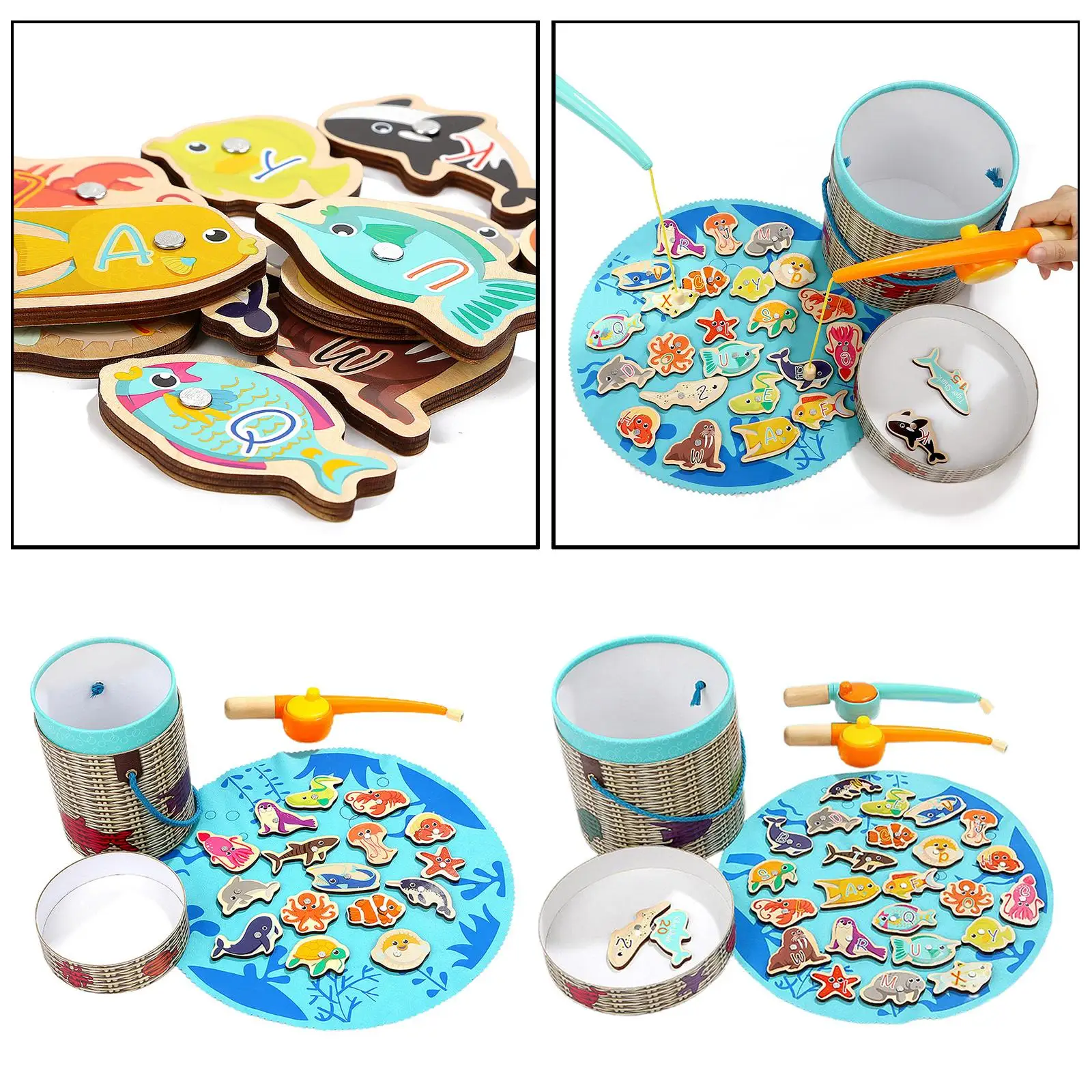 

Toddler Montessori Wood Magnets Fishing Games Kids Toy for Children Learn and Play Sensory Toy Birthday Gifts Age 3+