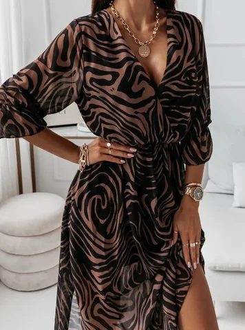 Women Vintage Floral Print Long Dresses Summer Boho Sexy V Neck Half Sleeve Dress Female Casual Side Split Big Hem Maxi Dresses