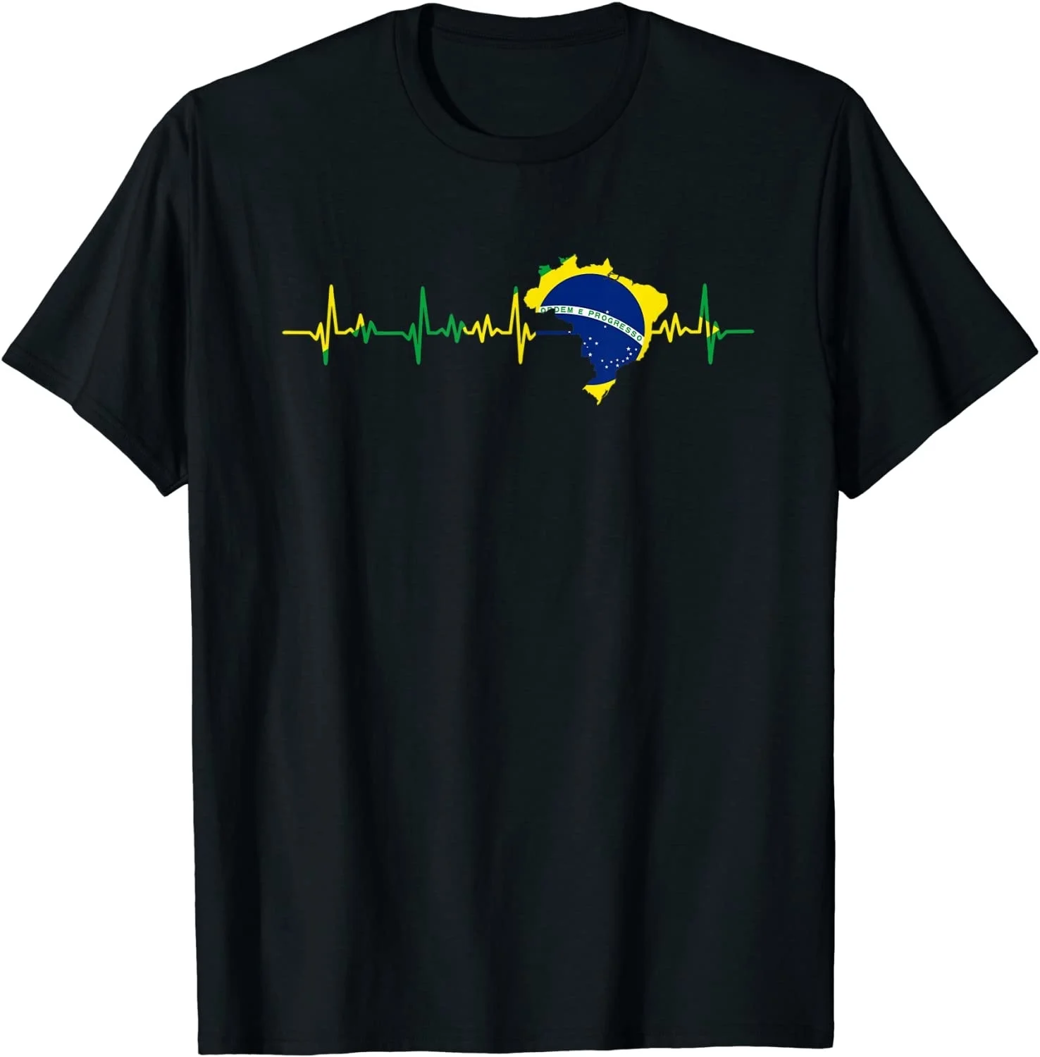 

Brazil Flag Heartbeat Brasil Men T-Shirt 100% COTTON O-Neck Men Clothing