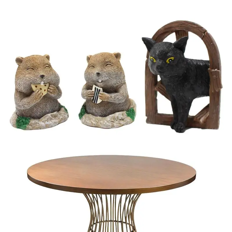 

Resin Cat Gopher Figurines Small Animals Ornament Set Adorable Resin Lawn Ornaments Garden Sculptures Fairy Garden Accessories