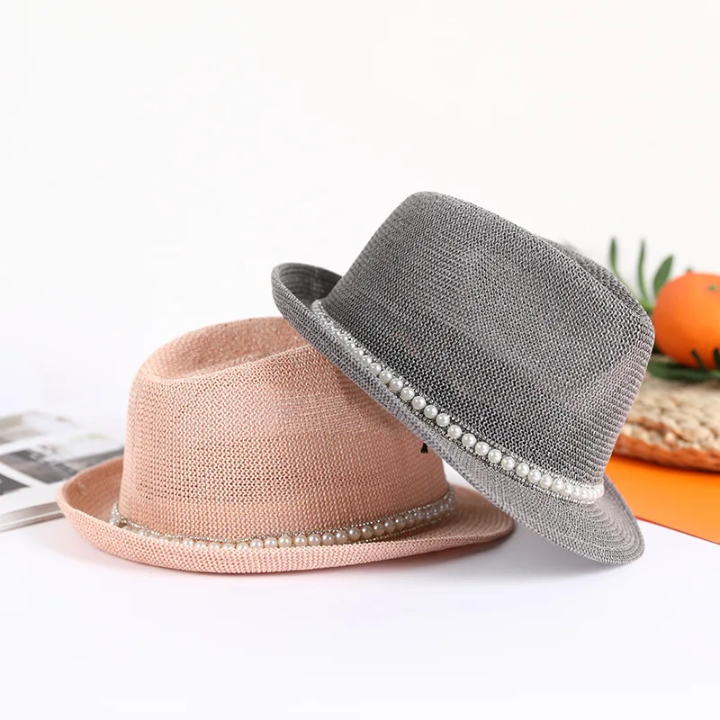 

Unisex Sun Hat With Pearl Women Women Fashion Gangster Cap Summer Casual Trendy Beach Straw Jazz Band Hat Cowboy Fedora Hat
